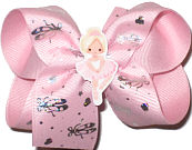 Medium Metallic Ballet Slippers and Hearts on Pink over Pink with Ballerina Miniature Double Layer Overlay Bow